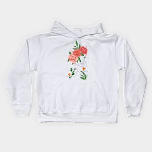 woman face and flowers, botanical art, minimal art, line art Kids Hoodie